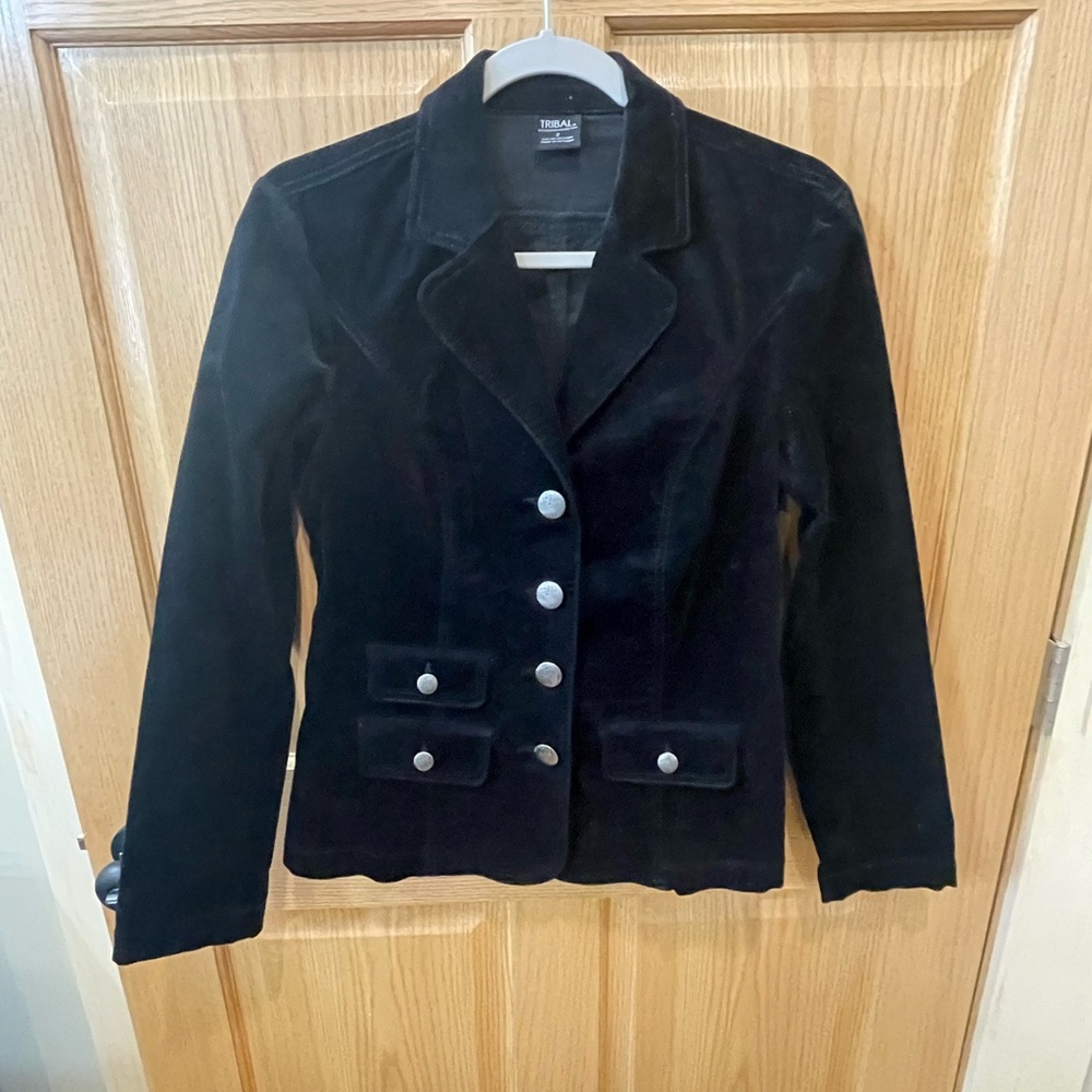 Tribal Black Velvet Blazer with Silver Buttons